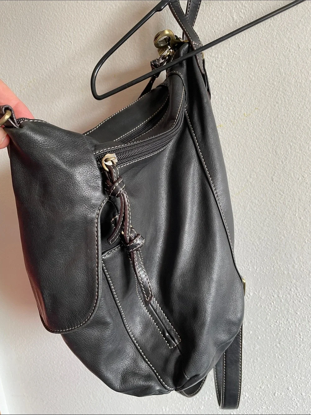 Tignanello- Soft Geniune Black Leather Backpack/Purse